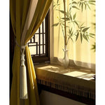 rideau vert beige marron broderie bambou franges classique traditionnel tassel translucent