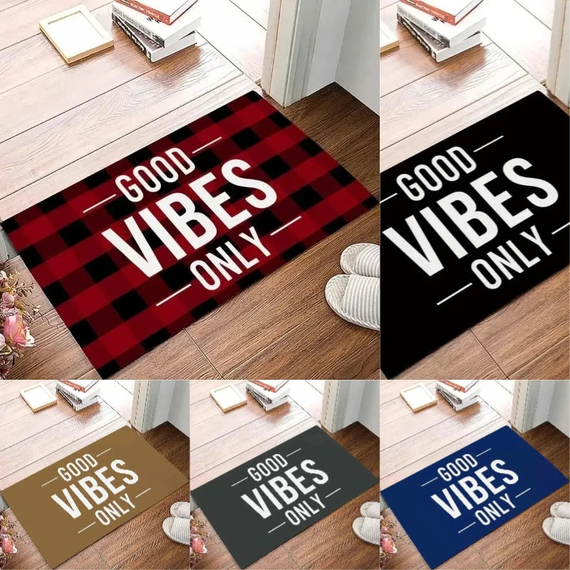 tapis moderne minimaliste imperméable antidérapant porte salon couleur rouge noir bleumarine carreaux bois textes