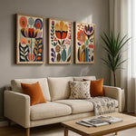 affiches murales modernes impressions toile fleurs stylisées rectangle vertical combiné trois images sans cadre