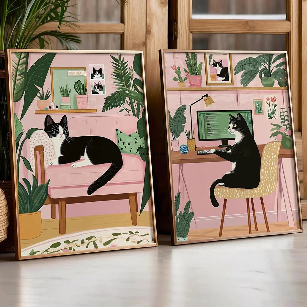tableau toile chat tuxedo moderne décoration murale salon chambre objet esthétique