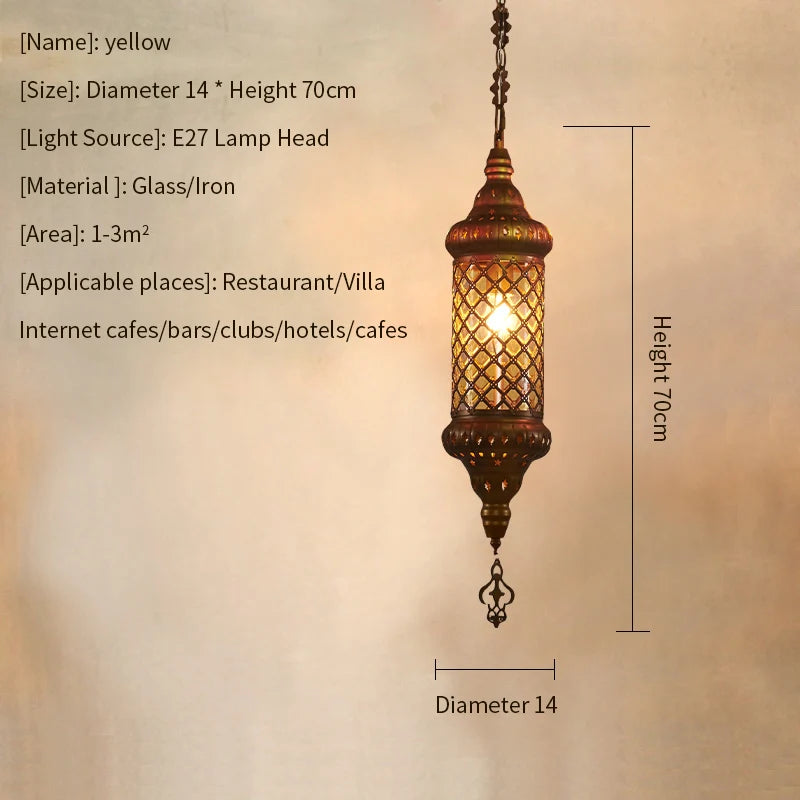 lampe suspendue vintage bronze rouge maille métallique chaîne restaurant chambre couloir motifs géométriques