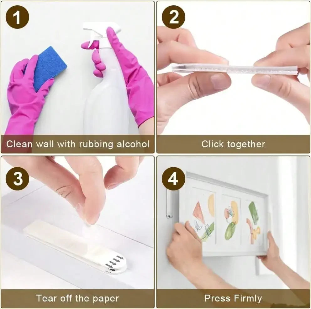 bandes adhésives clips suspension cadre photo blanc texture moderne non destructif.instructions utilisation