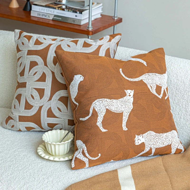 coussins brodés jacquard géométrique moderne marron clair beige nordique polyester face simplecoration voiture