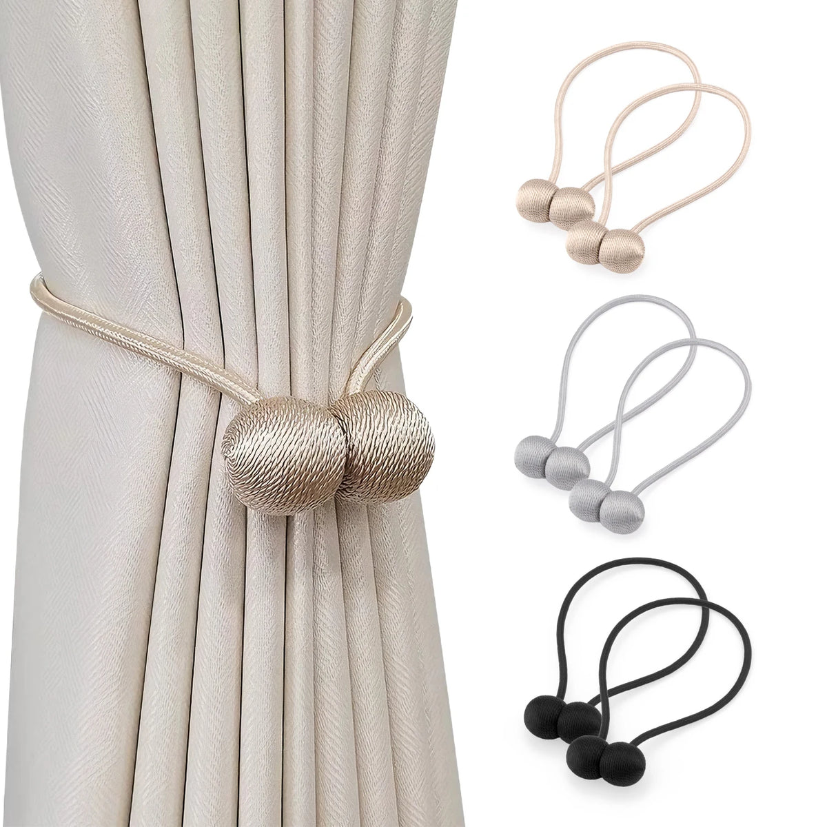 boucles rideau magnétiques moderne or gris noir blanc tissé opacité salon chambre decoration accessoire