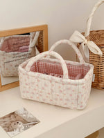 panier rangement matelassé floral rose blanc doux cosmétiques maquillage portable vintage