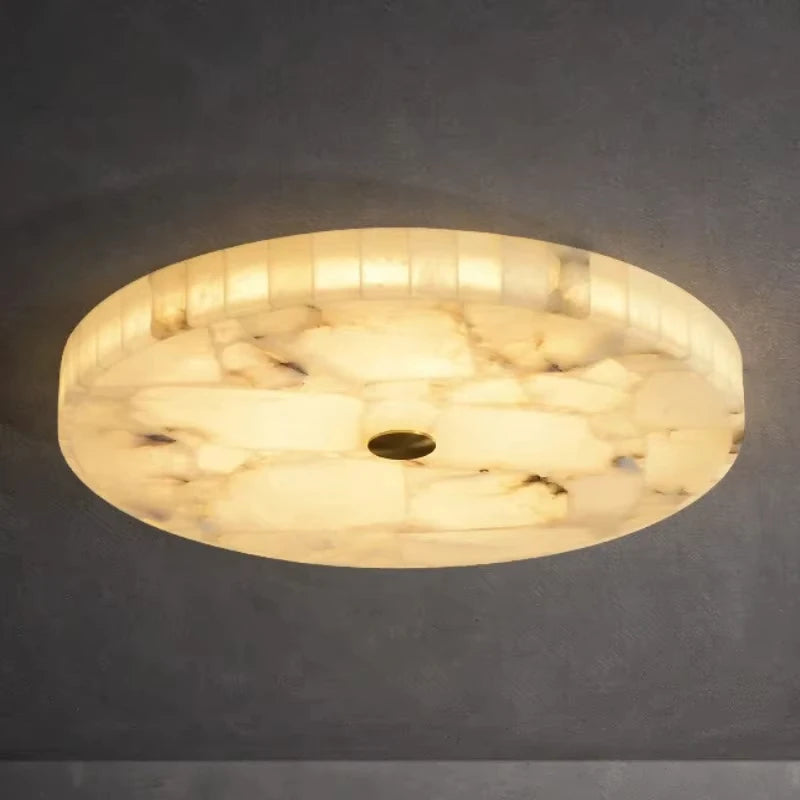 plafonnier moderne led marbre blanc semi transparent texture métal pierre