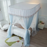 rideau lit princesse broderie florale transparent bleu blanc rose beige