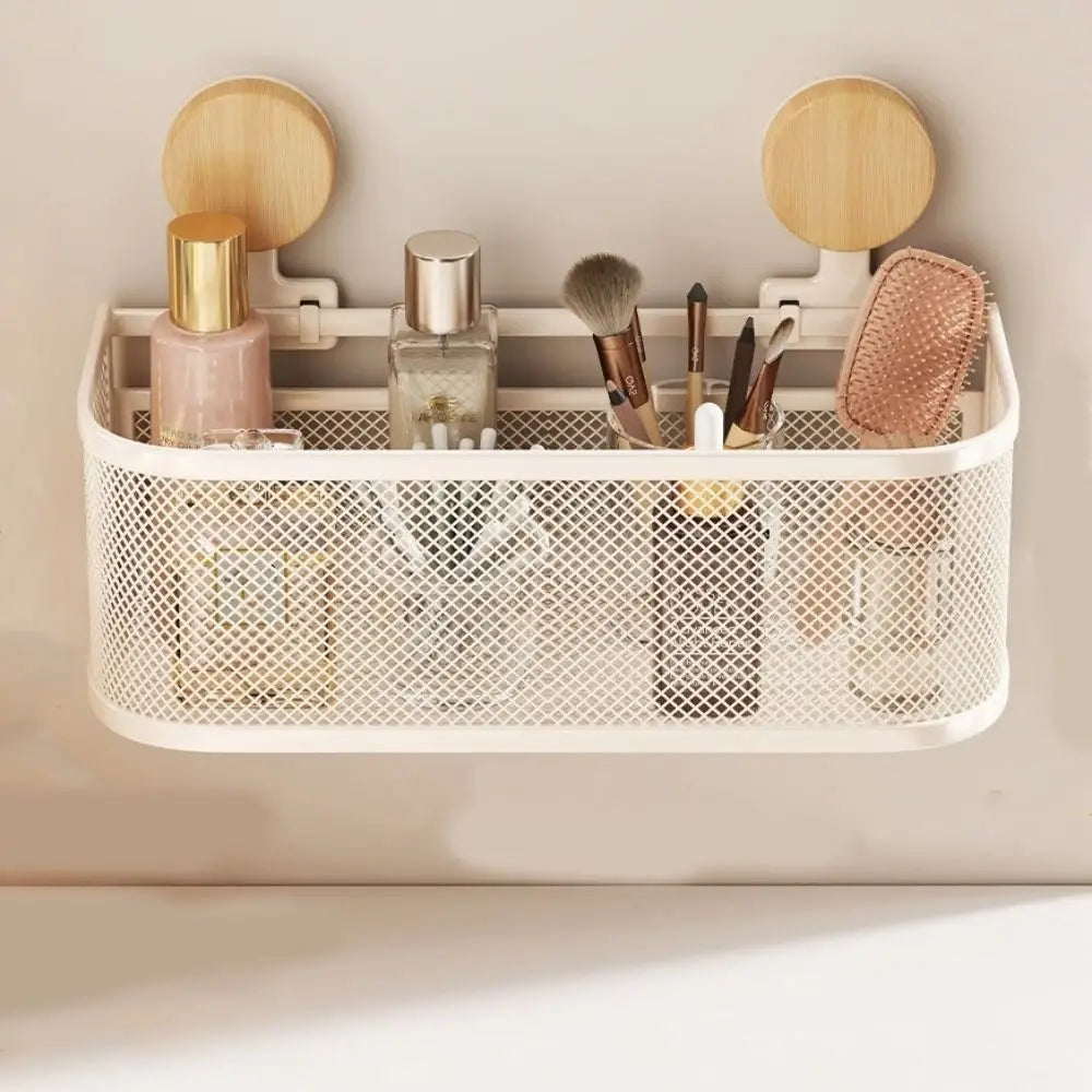 étagère rangement moderne adhésive sans perçage noir beige maille métallique grande capacité cosmétiques toilette