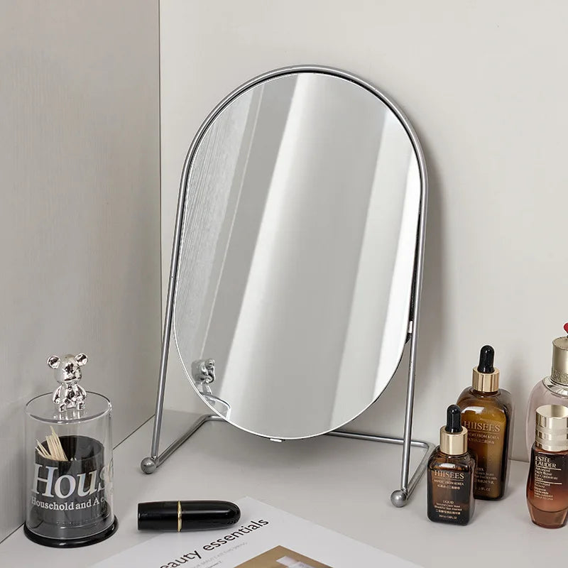 miroir maquillage argenté moderne portable ovale pouces pieds solides aluminium lisse salon chambre bain
