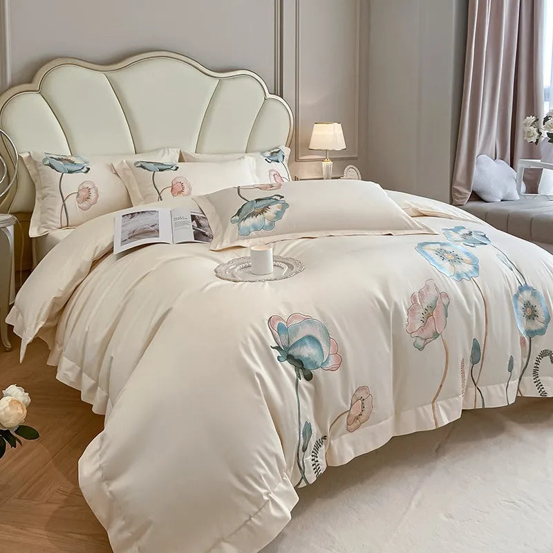 Ensemble 4 pièces housse de couette beige et taies d'oreiller