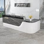 comptoir accueil moderne blanc tiroirs rangement mobilier commercial luxe minimaliste