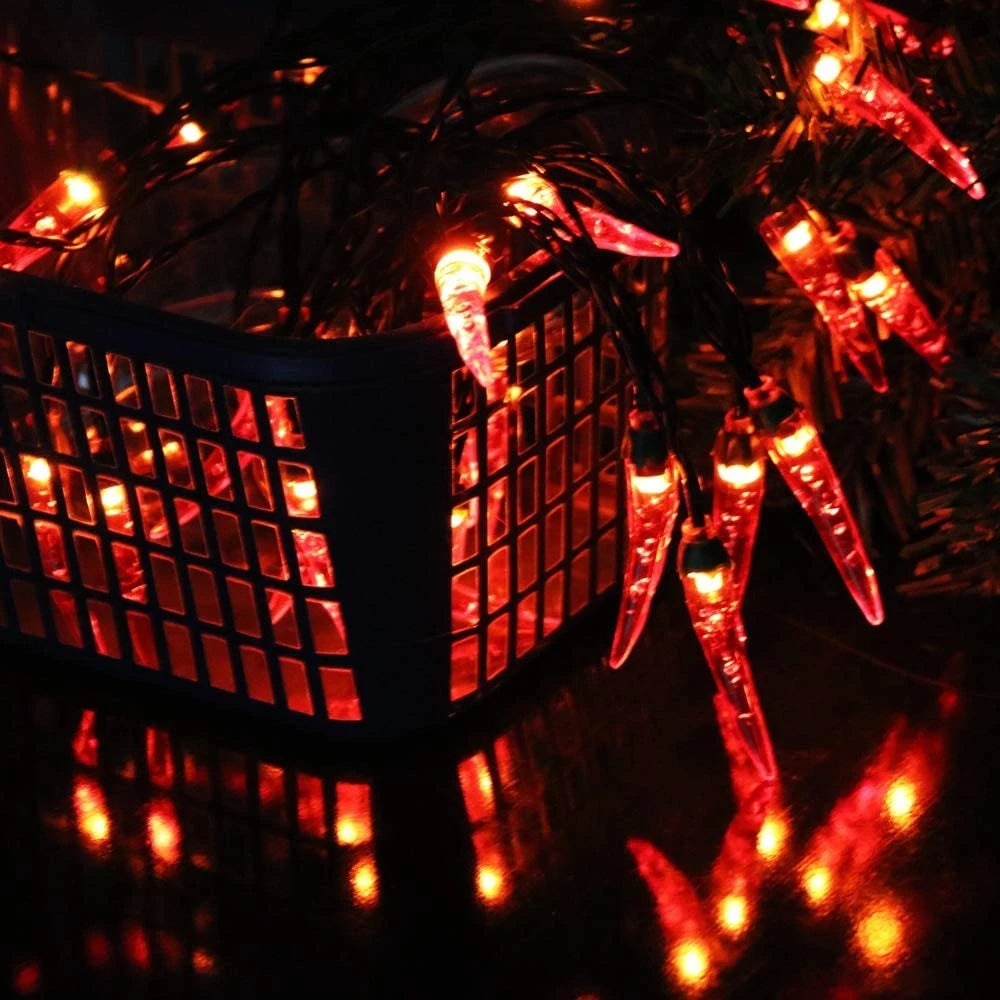 guirlande lumineuse piments rouges extérieure festive piments translucides texture décorative panneau solaire autoinstallation led