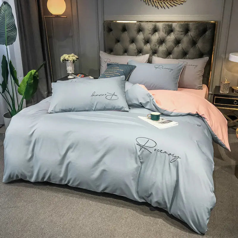 Ensemble literie satiné avec broderie - Ombre Interieur