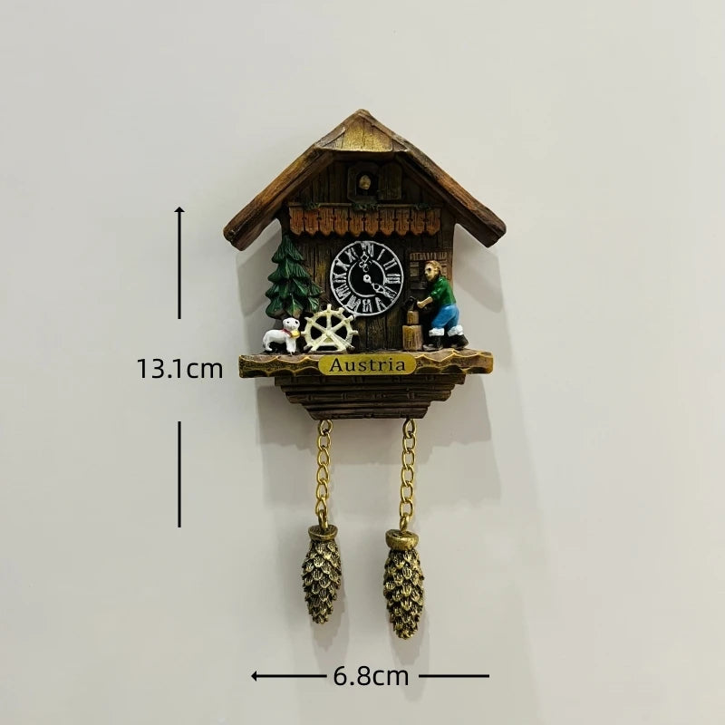 horloge pendule alpine animaux paysages aimants réfrigerateur texte traditionnel