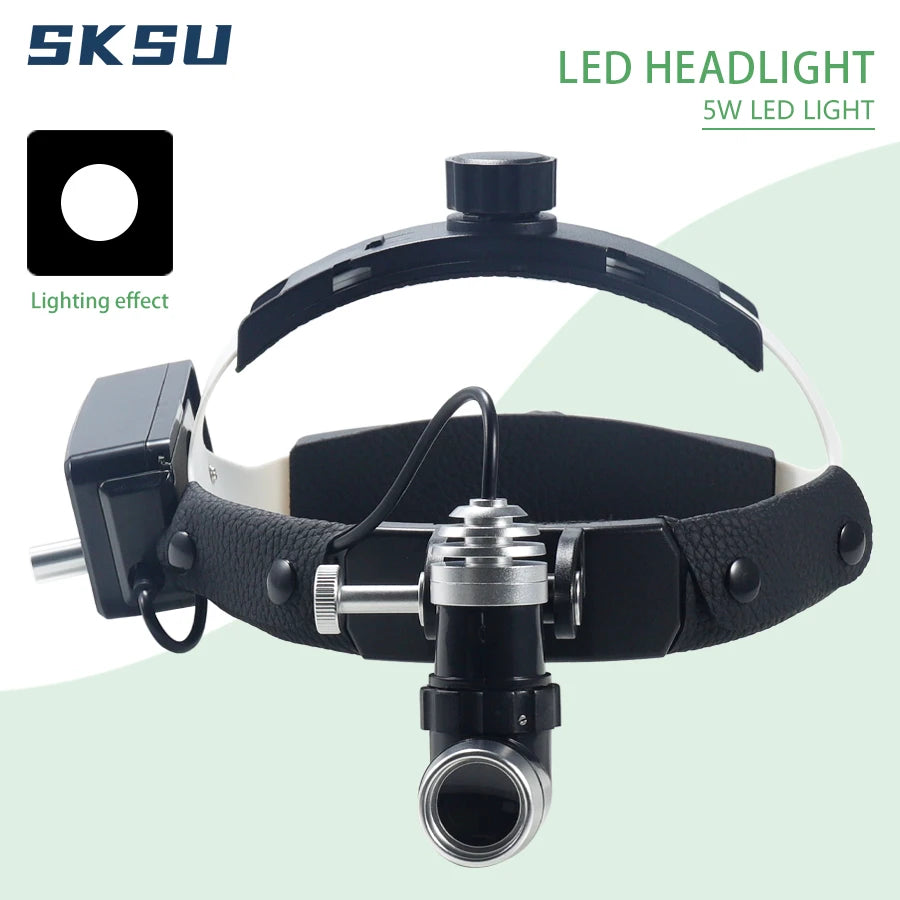 lampe frontale led loupe intégrée noir argenté simili cuir ajustable professionnelle médicochirurgicale