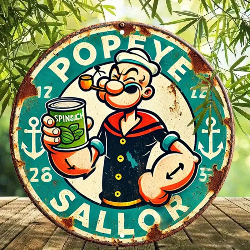 plaque métallique popeye marinier ancre chiffres décoration murale vintage verte blanche rouge noire illustration