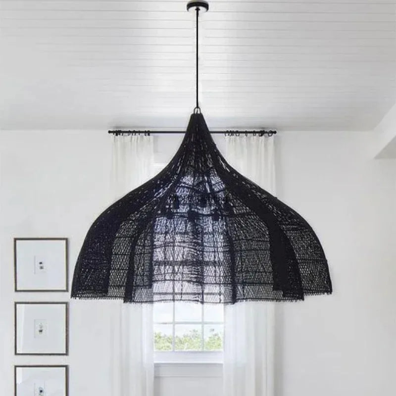 lampe suspendue rotin bois naturel rustique moderne salon cuisine lumière chaude