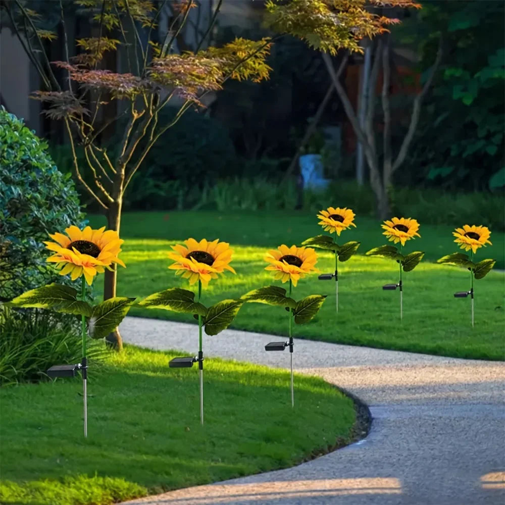 lumières solaires fleurs artificielles jaune vert feuilles pétales moderne décoratifextérieur piquet métallique