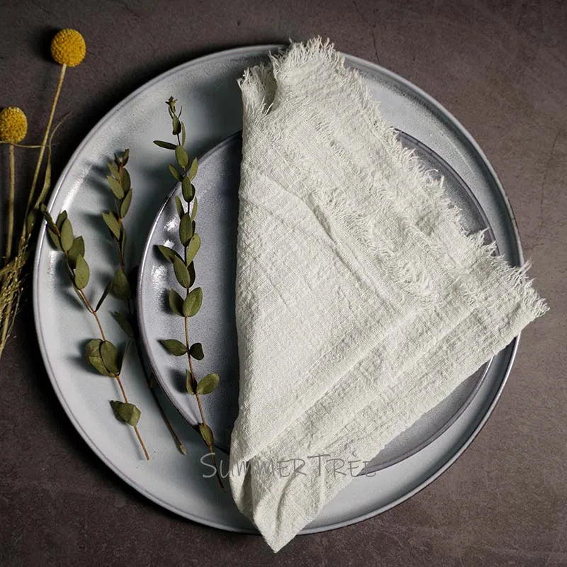 serviette table coton texture lin bords franges rustique décoration fête mariage maison