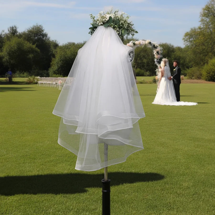 voile mariée blanc deux couches ruban bordure translucide classique clips fixations