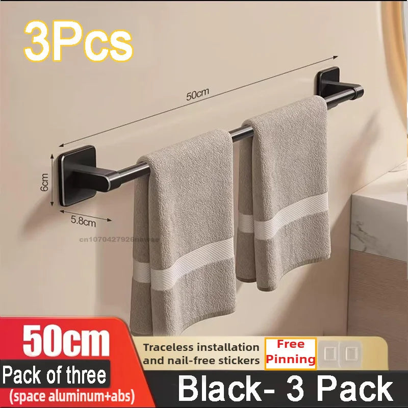 porte serviettes adhésif noir moderne 50cm poli aluminium salle bain
