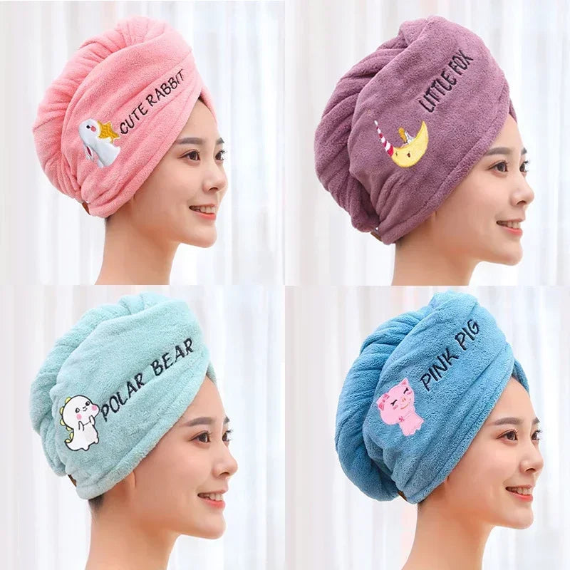 serviette cheveux microfibre absorbante rapide animaux mignons brodés couleurs variées douces pratique
