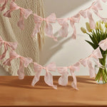 guirlande nœuds tulle rose clair blanc anniversaire mariage décoration festive élégante semi transparent 3mètres