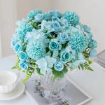 Bouquet fleurs artificielles rose blanc violet rouge bleu vase verre décoration intérieure moderne élégante