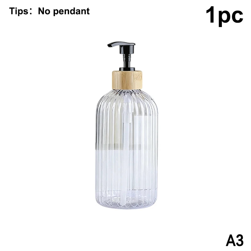 flacons savon liquide marron noir blanc rayures modernes pompes pression étiquettes bois shampoo conditioner