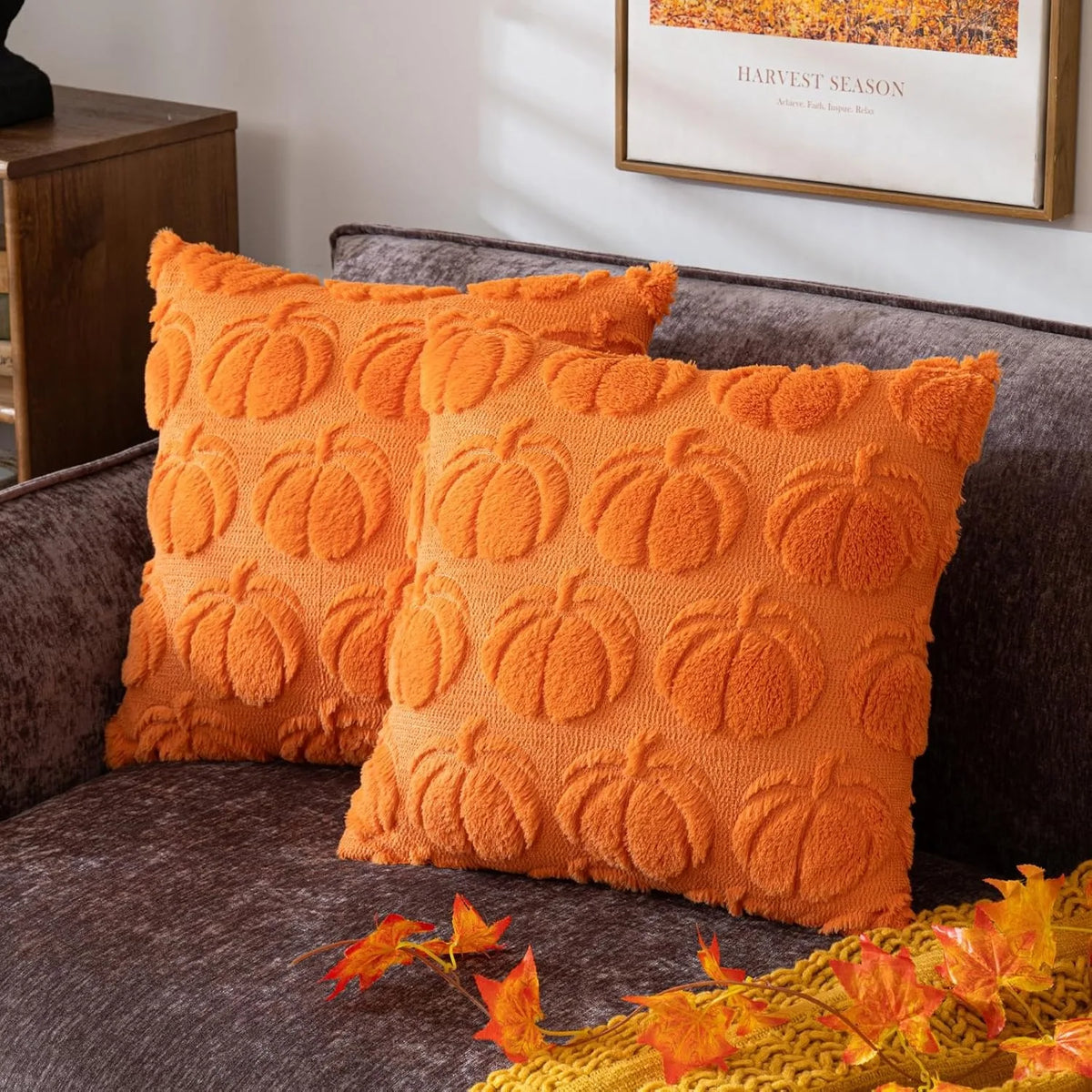 coussin carré orange citrouille automne décoration halloween zip invisible garnissage blanc polyester cotton