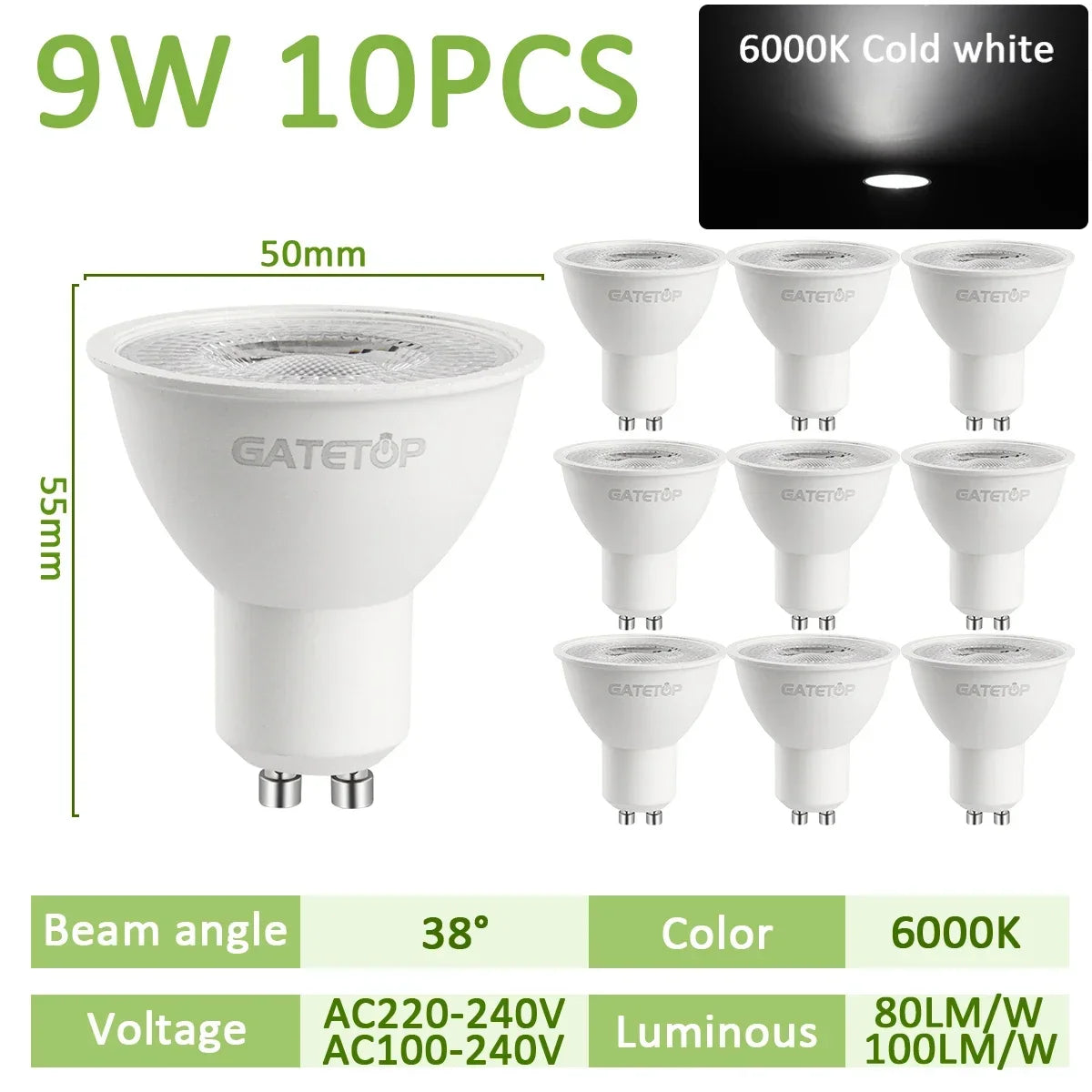 projecteur led gu10 9w blanc moderne 120 degrés 3000k 4000k 6000k transparent salon
