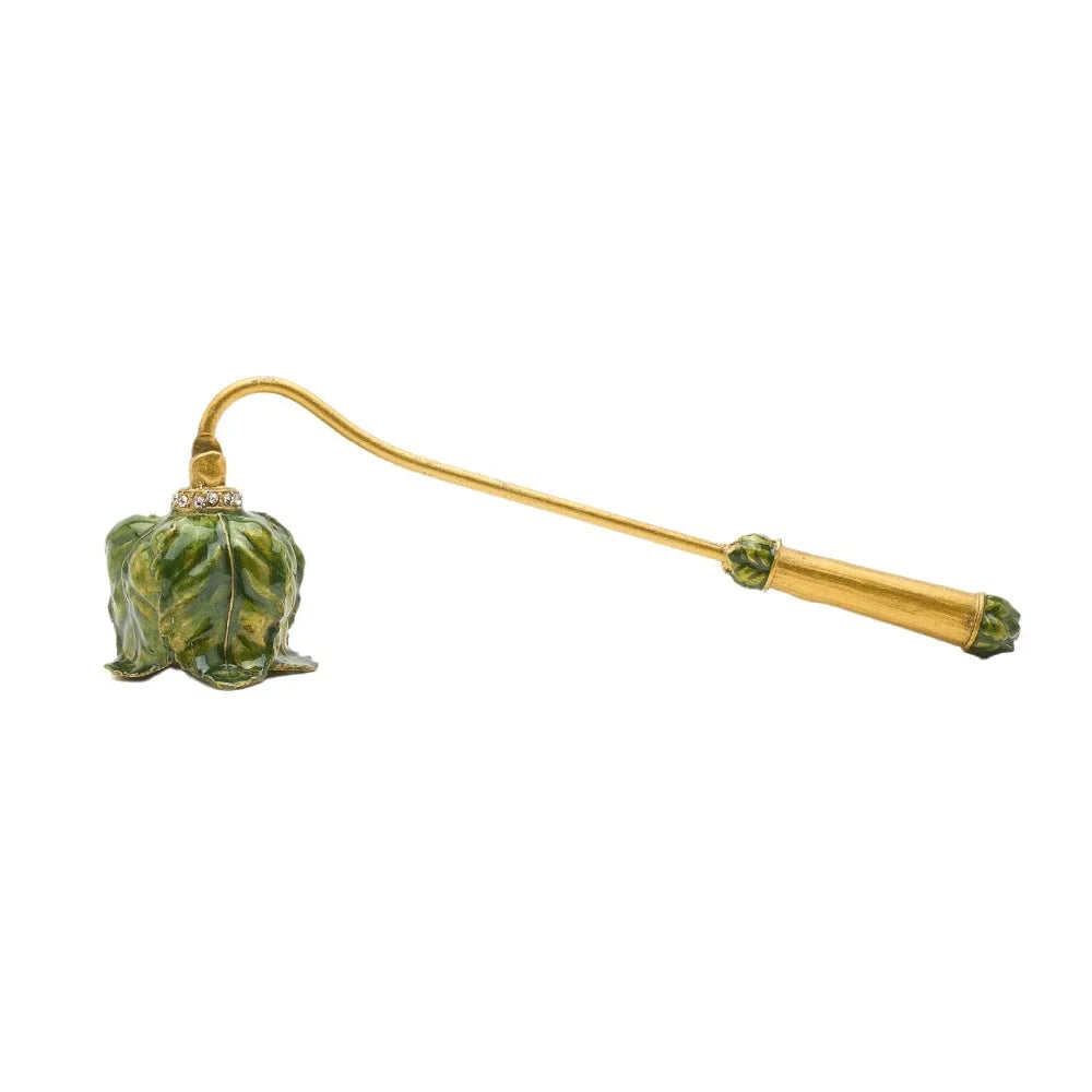 bougie allumette artisanale verte dorée motif floral vintage tringle fixée support