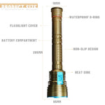 lampe torche rechargeable led blanc jaune mode stroboscope alliage aluminium robuste doré bleu