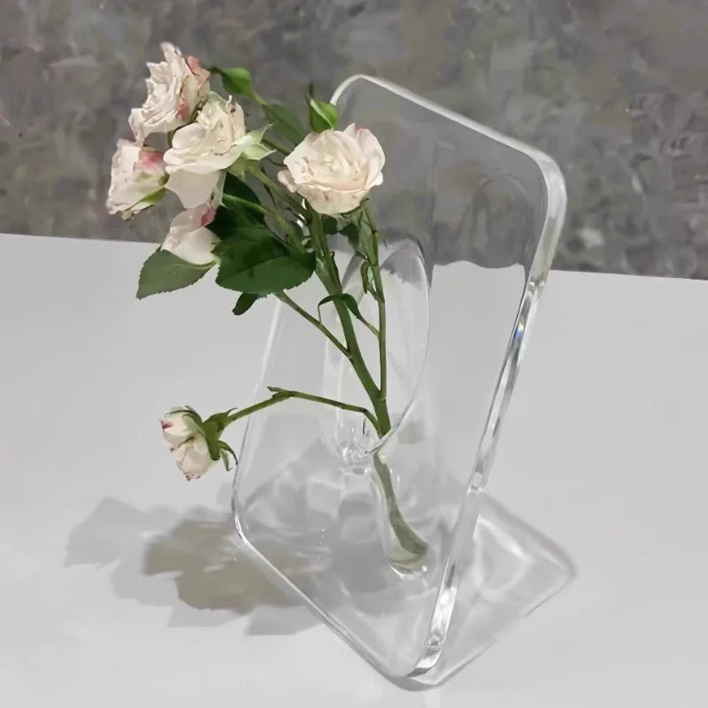 support fleurs transparent rectangulaire moderne vase intégral adhésif plantes hydroponiques