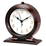 horloge vintage marron foncé cadran blanc aiguilles métalliques alarme quartz rechargeable brillant chambre salon