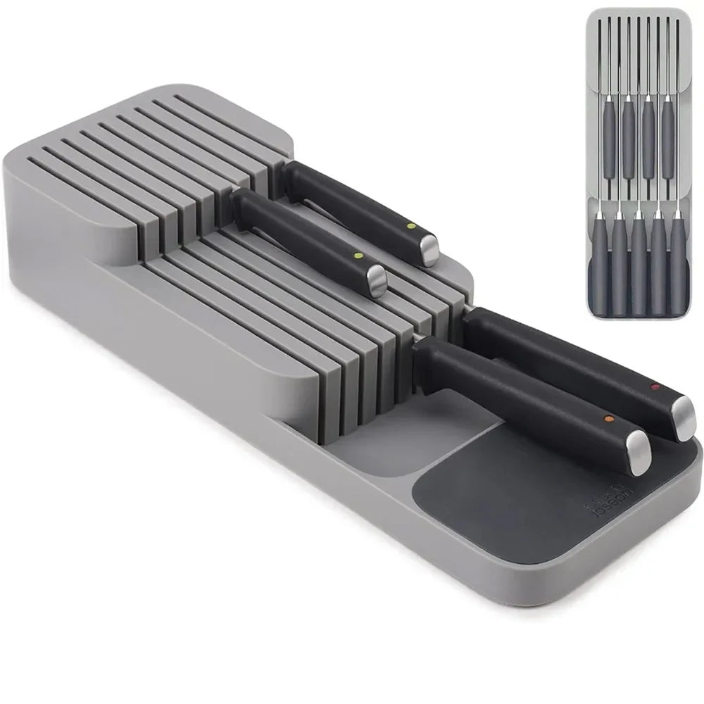 rangement couteaux gris bloc vertical moderne tiroir cuisine organizer porte six
