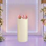 socle cylindrique tissu blanc crème mariage décoration fête desserts table led minimaliste