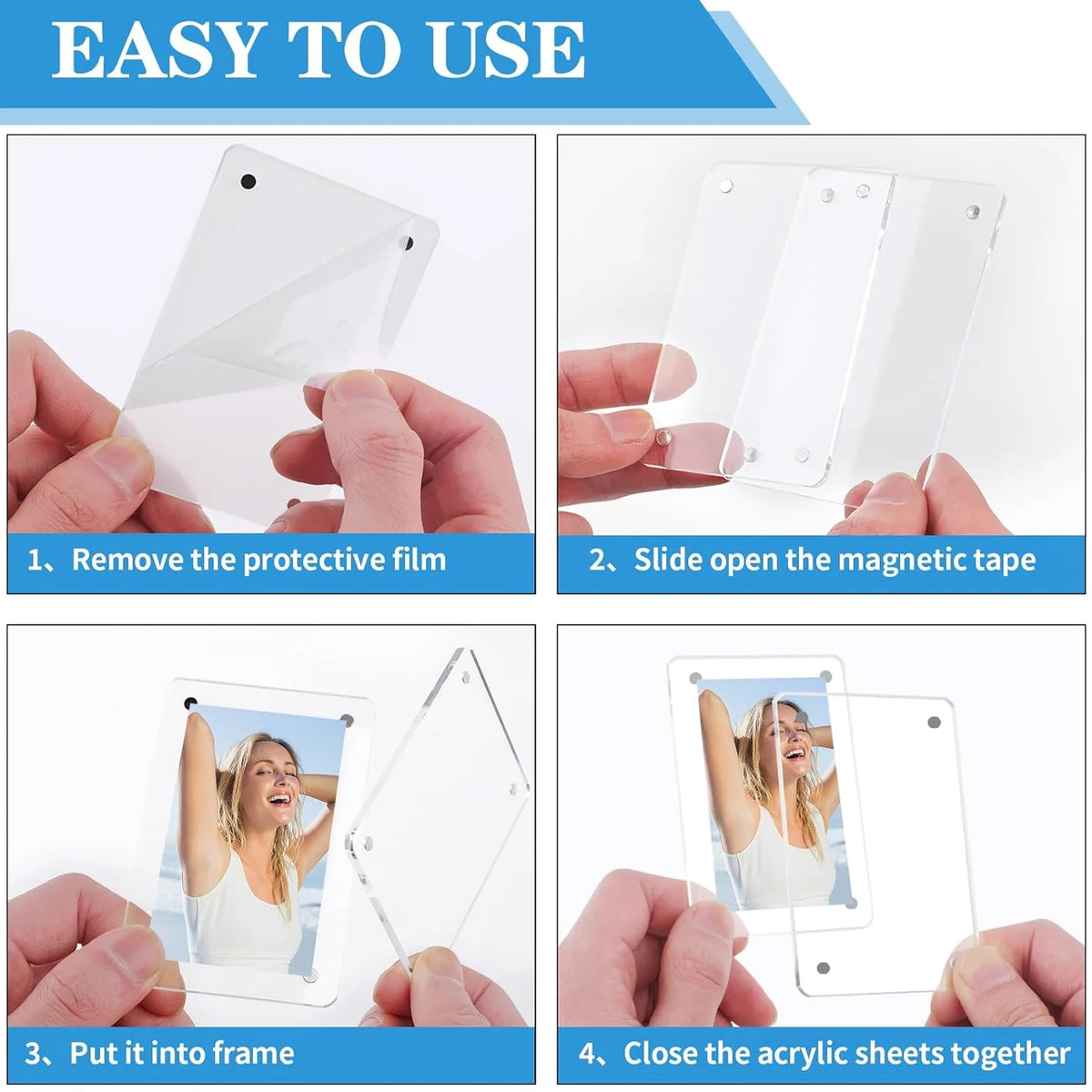 cadres photo magnétiques transparents acrylique moderne pack 6cm 9cm