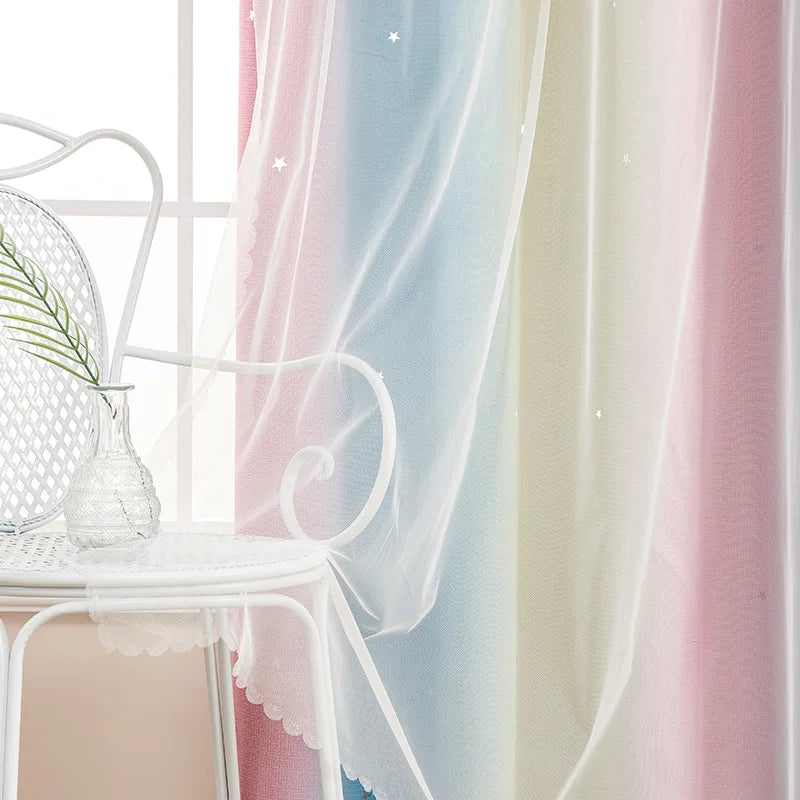 rideau polyester bleu rose rayures pois blancs moderne salon chambre hospitalière
