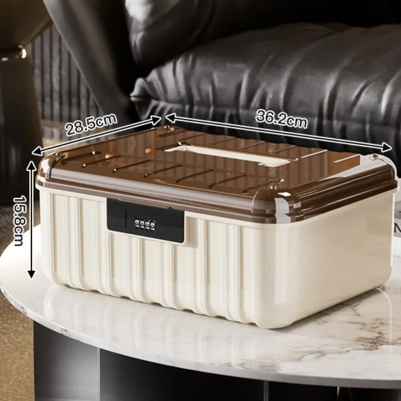 boîte rangement bijoux serrure combinaison moderne beige rayures poignée storage boxABS