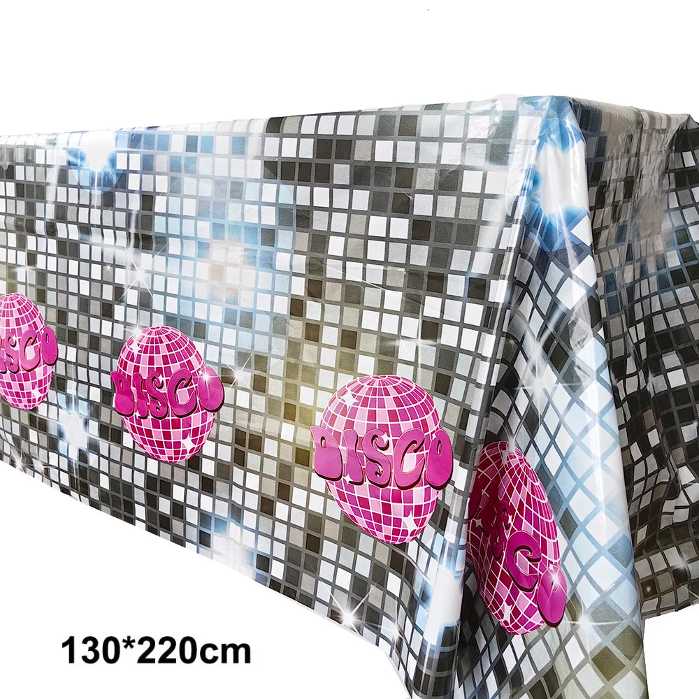 nappe jetable 90s anniversaire graphique cassette audio noir rose jaune bleu festive retrogaming tableDecoration