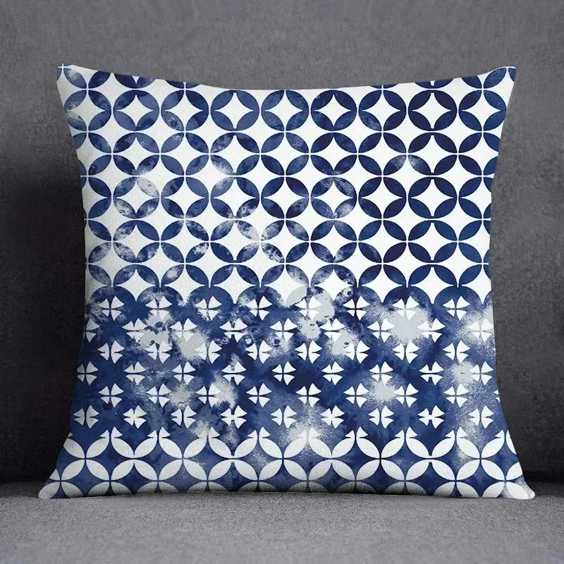 taies d'oreiller géométriques polyester bleu gris moderne maison 45x45cm non toxique respectueux environnement