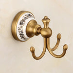 accessoires salle bain or motif floral classique porte serviettes brosse toilette porte sèche cheveux