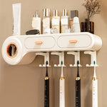 rangement mural blanc tiroirs adhésifs brosses dents produits cosmétiques moderne salle bain