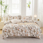 housse couette motif floral moderne pièces blanc cassé orange marron vert douce machine laver