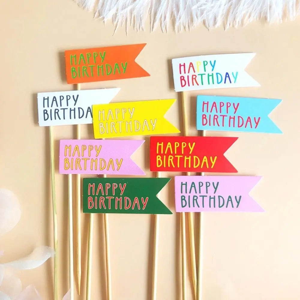 décorations gâteau happy birthday multicolore nounours chapeau banderoles géométriques festives piquées bois