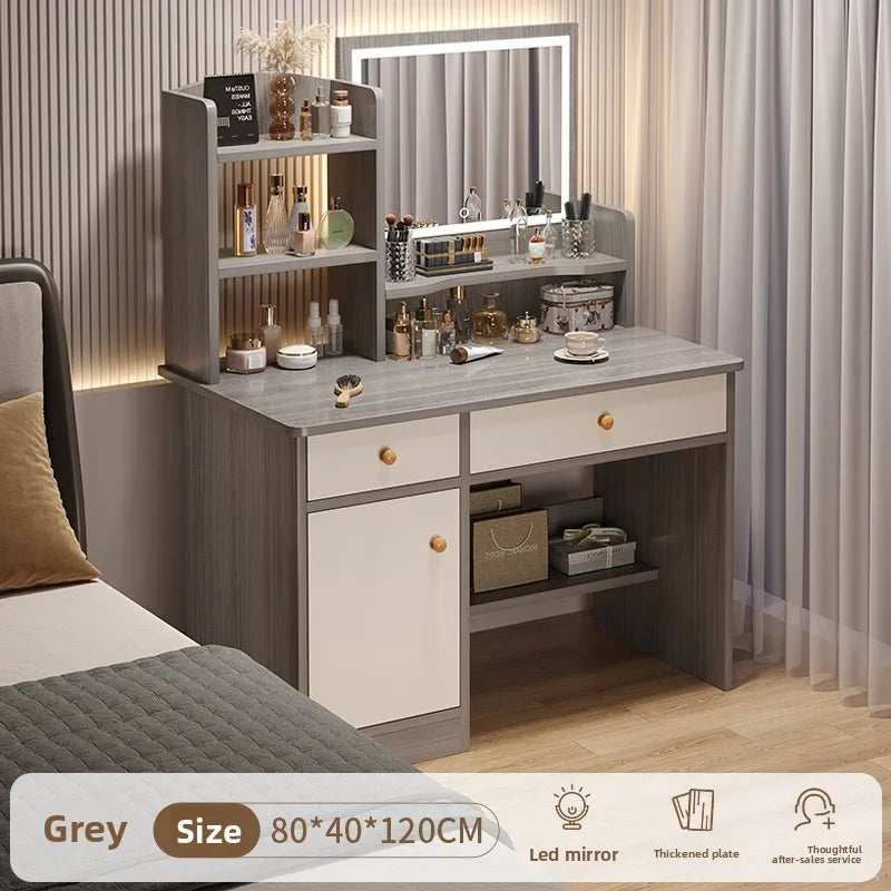 maquillage blanc moderne tabouret miroir led boites rangement texture bois