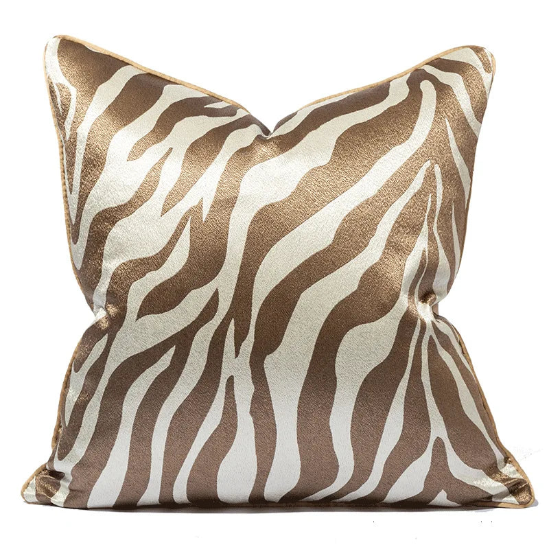 housse coussin jacquard motif zèbre moderne 100 polyester bleu marine noir marronclair blanc 60x60cm
