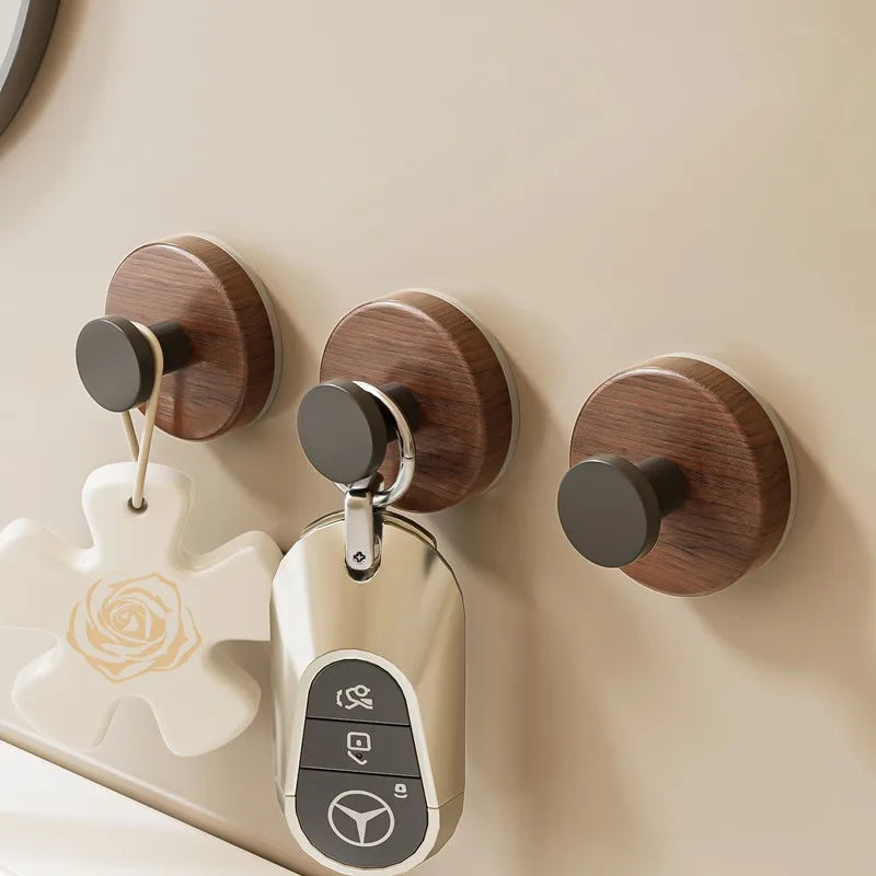 porte sacs marron clair noir bois naturel adhésif support rangement cuisine salle bain minimaliste