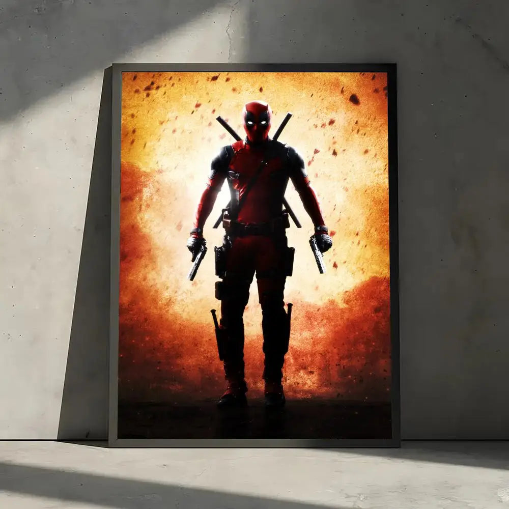 affiches deadpool pop art moderne cadre bois rouge noir gris blanc texture super héros